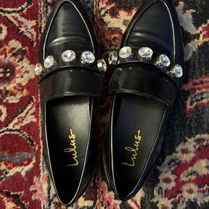 Ronron Black Patent Rhinestone Pointed-Toe Loafers